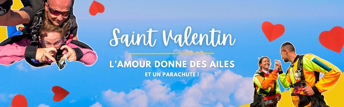 ciel en arrière plan avec images de sauts en parachute avec le texte 